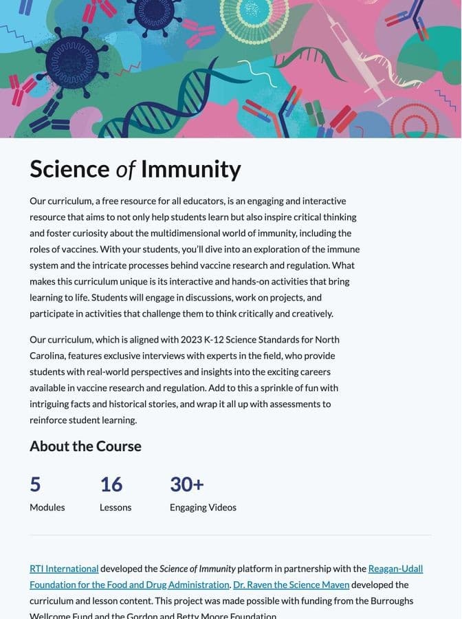 Science of Immunity curriculum course page
