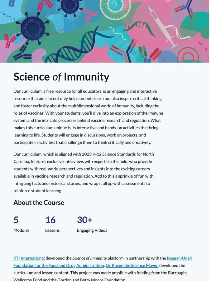 Science of Immunity curriculum course page